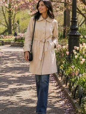Foxland Coat Tie waist vintage Tan Women's Small Soft